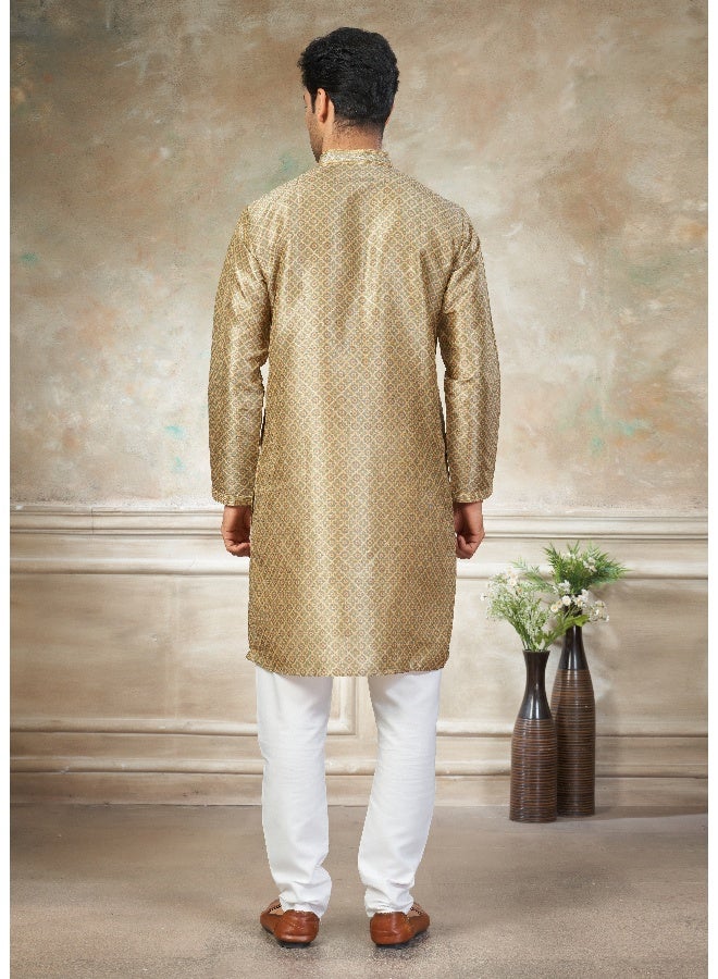 OUTLUK Gold Kurta with White Pajama for Men - Image 2
